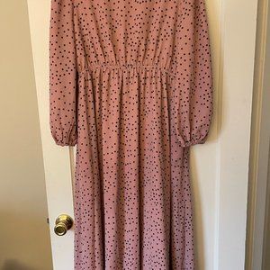 Niswa Fashion Pink and Black Polka Dot Chiffon Dress